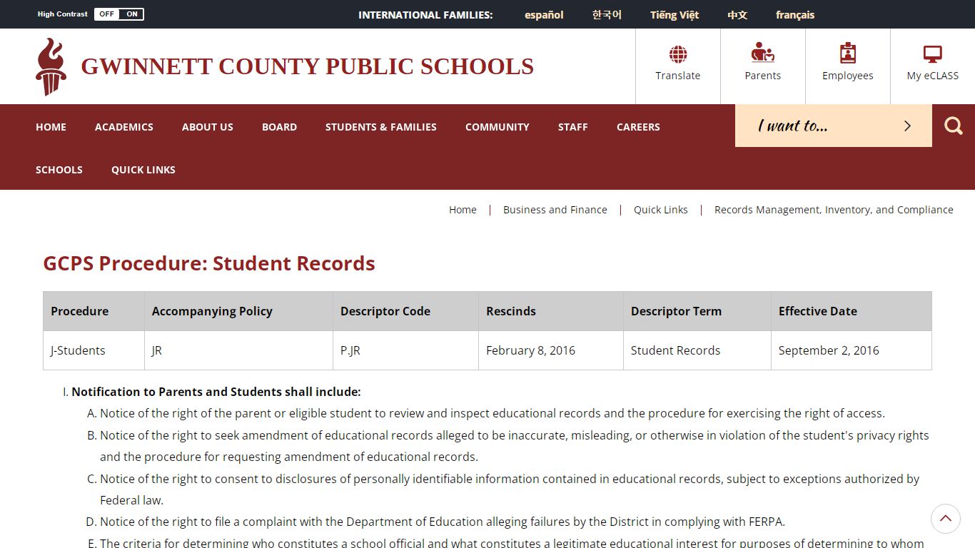 Quick Links / Procedure: Student Records - Gwinnett County Public Schools